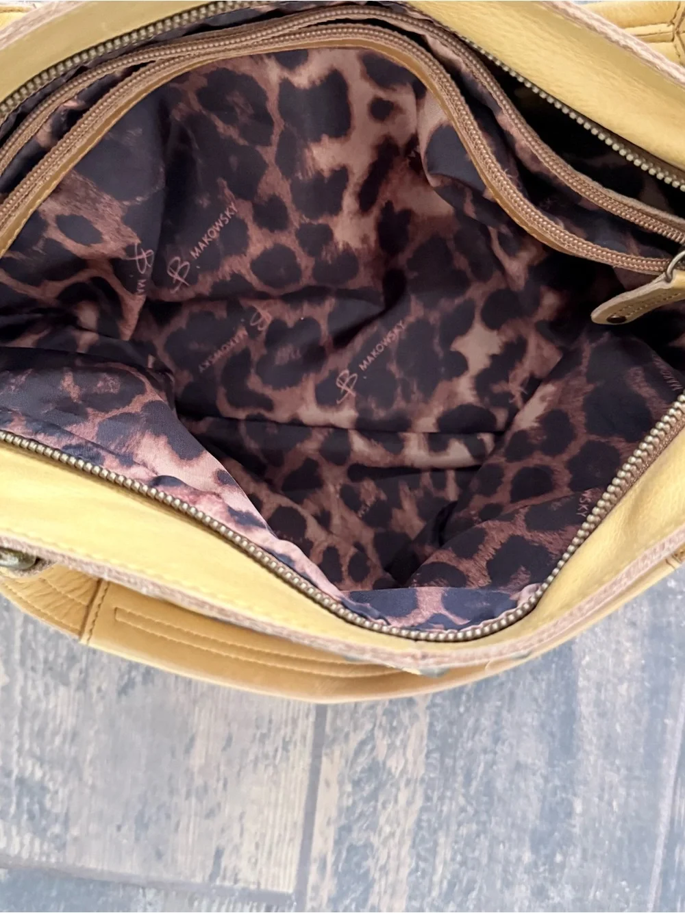 B. Makowsky Butter Yellow Stud-Accent Leather Boho Hand Bag